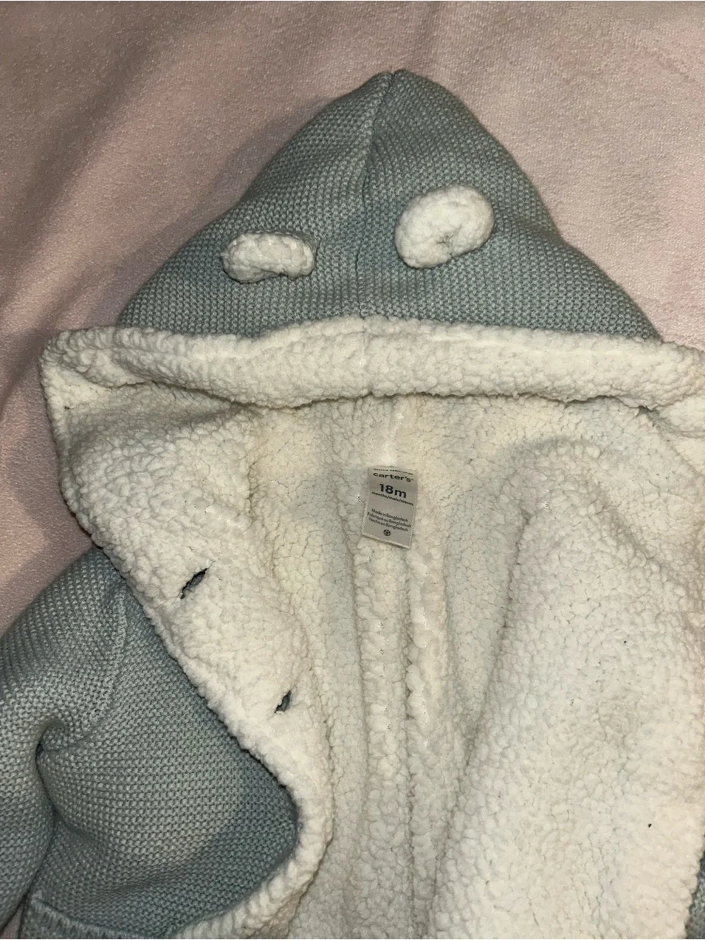 Carter's Light Blue Knit Hooded Jacket with White Faux Sherpa Trim